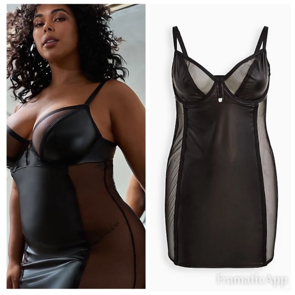 torrid Other - NWT- TORRID Underwire Chemise - Faux Leather & Mesh Black 0X size 12